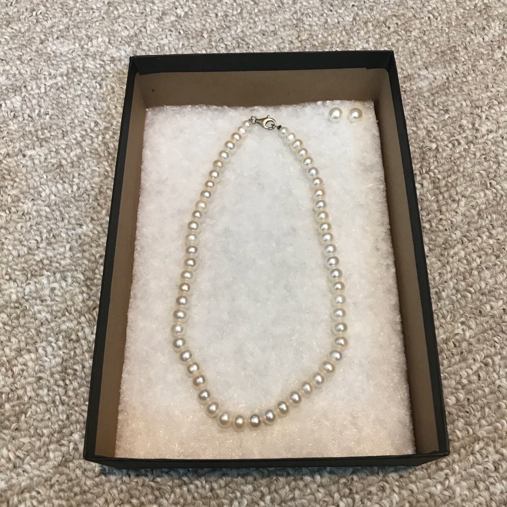 Pearl Necklace & Stud Earrings
